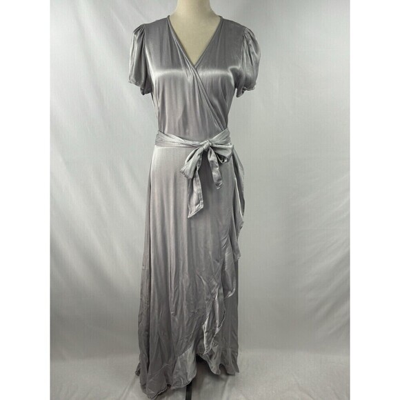 Ghost BHLDN Phoebe Wrap Maxi Dress Silver Grey Small Ruffled Hem Midaxi 2 of 2 - Picture 2 of 12